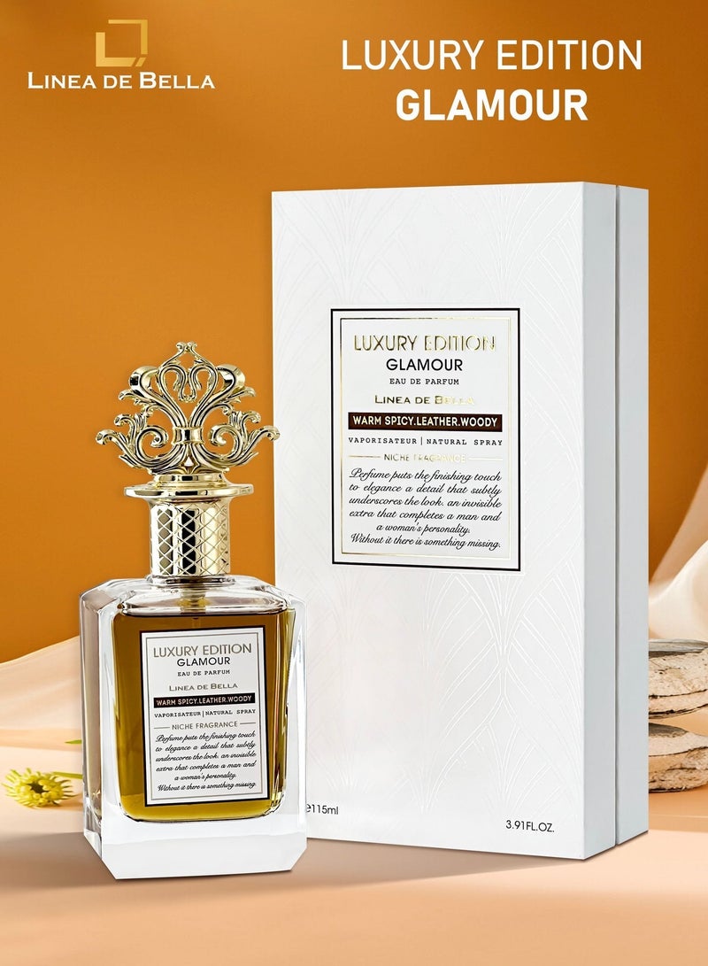 Linea De Bella Luxury Edition Glamour Eau De Parfum Unisex 115ml – Spicy Woody Scent with Saffron, Nutmeg, Violet, Akigalawood, Oakmoss, Musk & Amber - Image 3